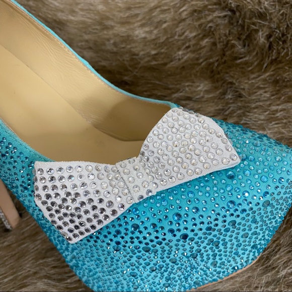 Herstar Limited Edition Tiffany Blue Crystal Embellished Platform Stilettos 10 - Picture 7 of 16
